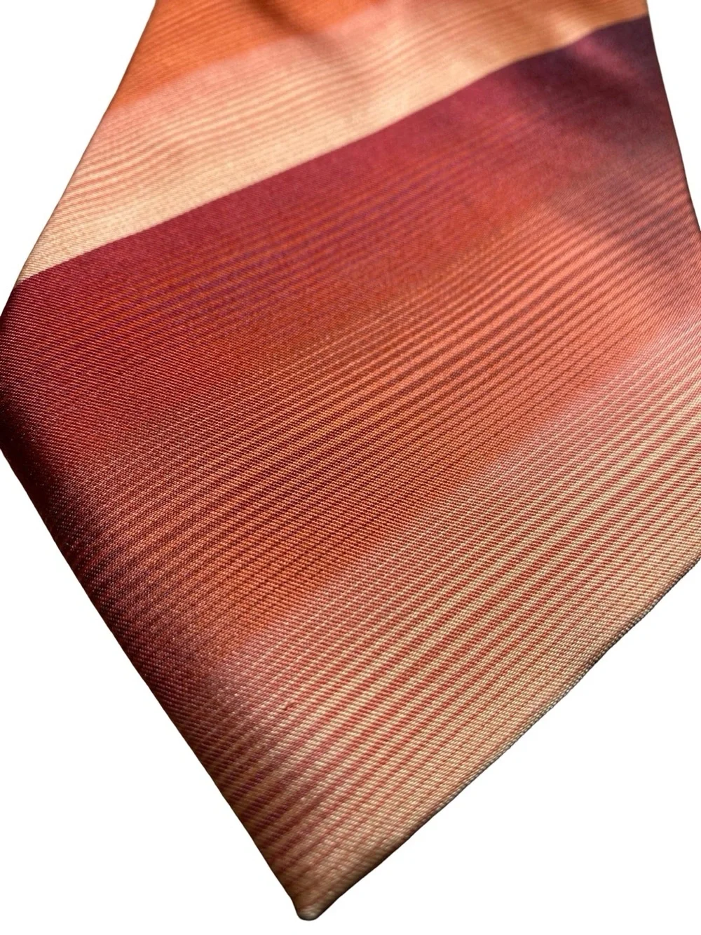 Cacharel Silk Tie Diagonal Striped Burgundy Rust Orange Peach Designer Necktie